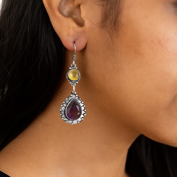 Amethyst Citrine Handmade Drop Dangle Earrings Jewelry 2.4" Never worn - Picture 2 of 3